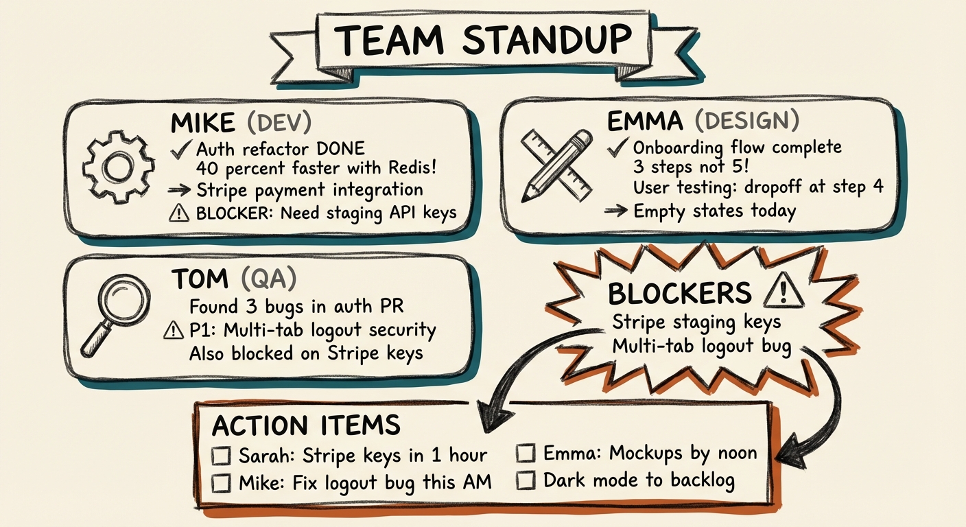 Team Standup Meeting Sketchnote